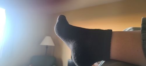 Customer photo review of Wide non-binding Bamboo diabetic socks, seamless toe, air vent with cushion sole, 6 pairs