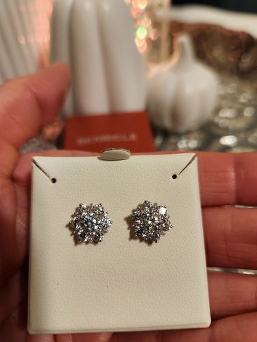 Customer photo review of Flower Halo CZ Stud Earrings in Sterling Silver