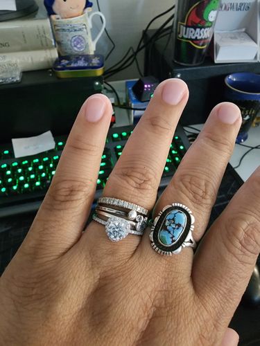 Customer photo review of Heart Halo Round Moissanite Pave Sterling Silver Engagement Ring