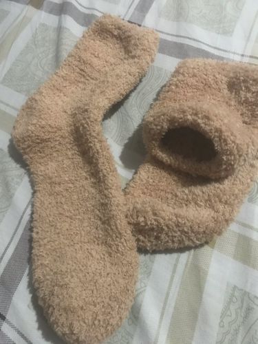 Customer photo review of Warm Fluffy Soft Elastic Coral Breathable Socks