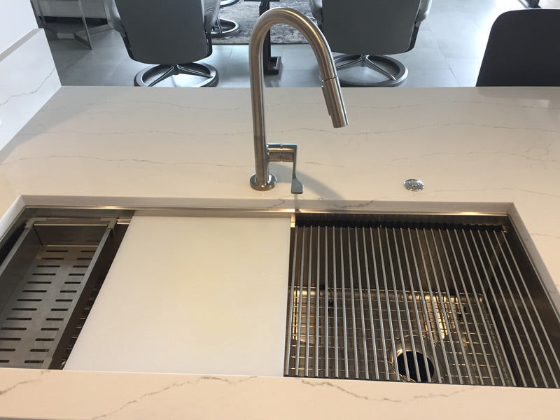 Customer photo review of 46" Undermount Workstation Sink – 16 Gauge Stainless Steel Single Bowl – Reversible Offset Drain – Seamless Drain (5LS46c)