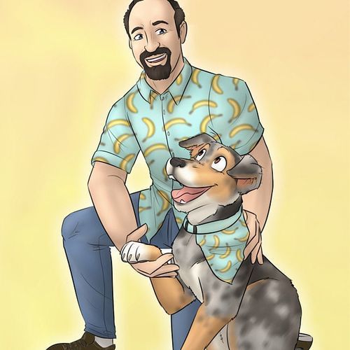 Customer photo review of Custom Pet Portrait - Cool Gift For Animal Lovers - Cartoon Caricature Dog Cat Horse Rabbit - Hand drawn from photos