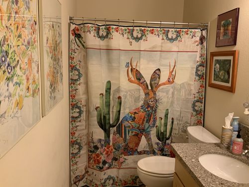 Customer photo review of Fringe Shower Curtain - Jewelled Jackalope