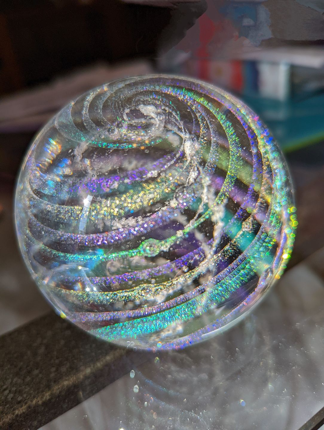 Customer photo review of Dichroic Rainbow Orb with Cremains