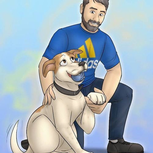 Customer photo review of Custom Pet Portrait - Cool Gift For Animal Lovers - Cartoon Caricature Dog Cat Horse Rabbit - Hand drawn from photos