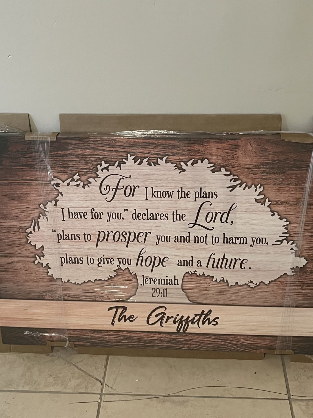 Customer photo review of For I know the plans I have for you Jeremiah 29:11 personalized name wall art canvas
