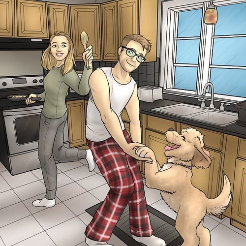 Customer photo review of Custom Pet Portrait - Cool Gift For Animal Lovers - Cartoon Caricature Dog Cat Horse Rabbit - Hand drawn from photos
