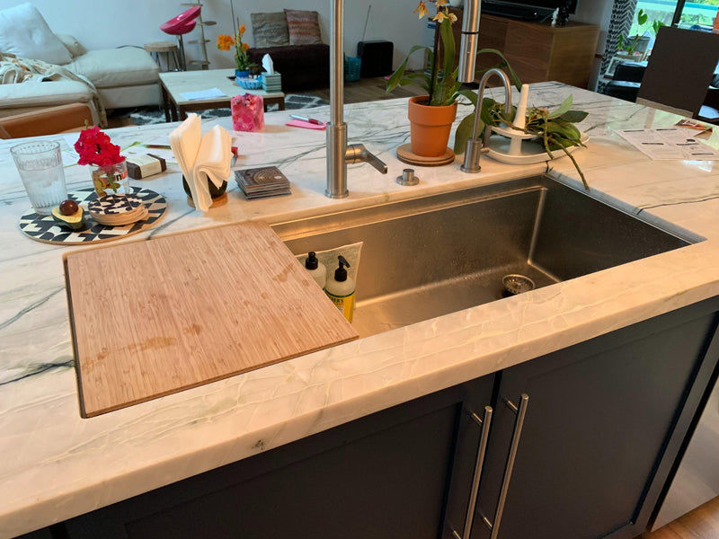 Customer photo review of 46" Undermount Workstation Sink – 16 Gauge Stainless Steel Single Bowl – Reversible Offset Drain – Seamless Drain (5LS46c)