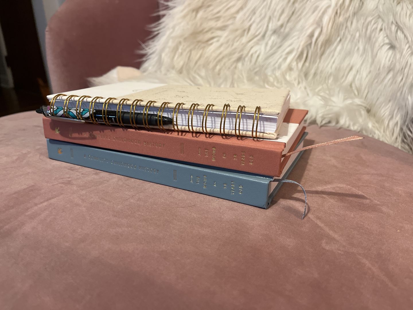 Customer photo review of Childhood History - Dusty Blue Leatherette +Dusty Rose BUNDLE