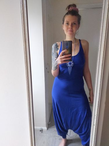 Customer photo review of Bamboo Fitted Jumpsuit Cobalt Blue