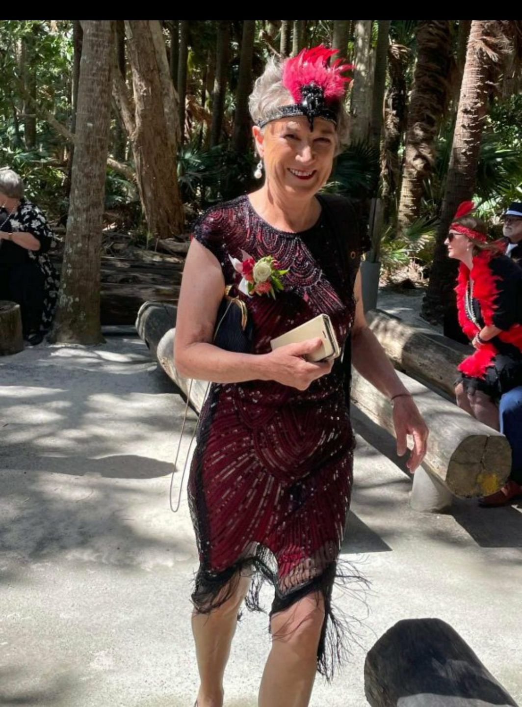 Customer photo review of 1920s Red & Black Beaded Mable Flapper Dress
