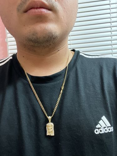 Customer photo review of *NEW* PA 14K Jesus Face Small CZ Pendant w/ Hollow Cuban Chain - JTJ™