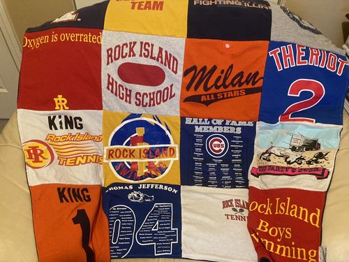 T-shirt quilt featuring milan all stars, rock island boys swimming by Chris from IN