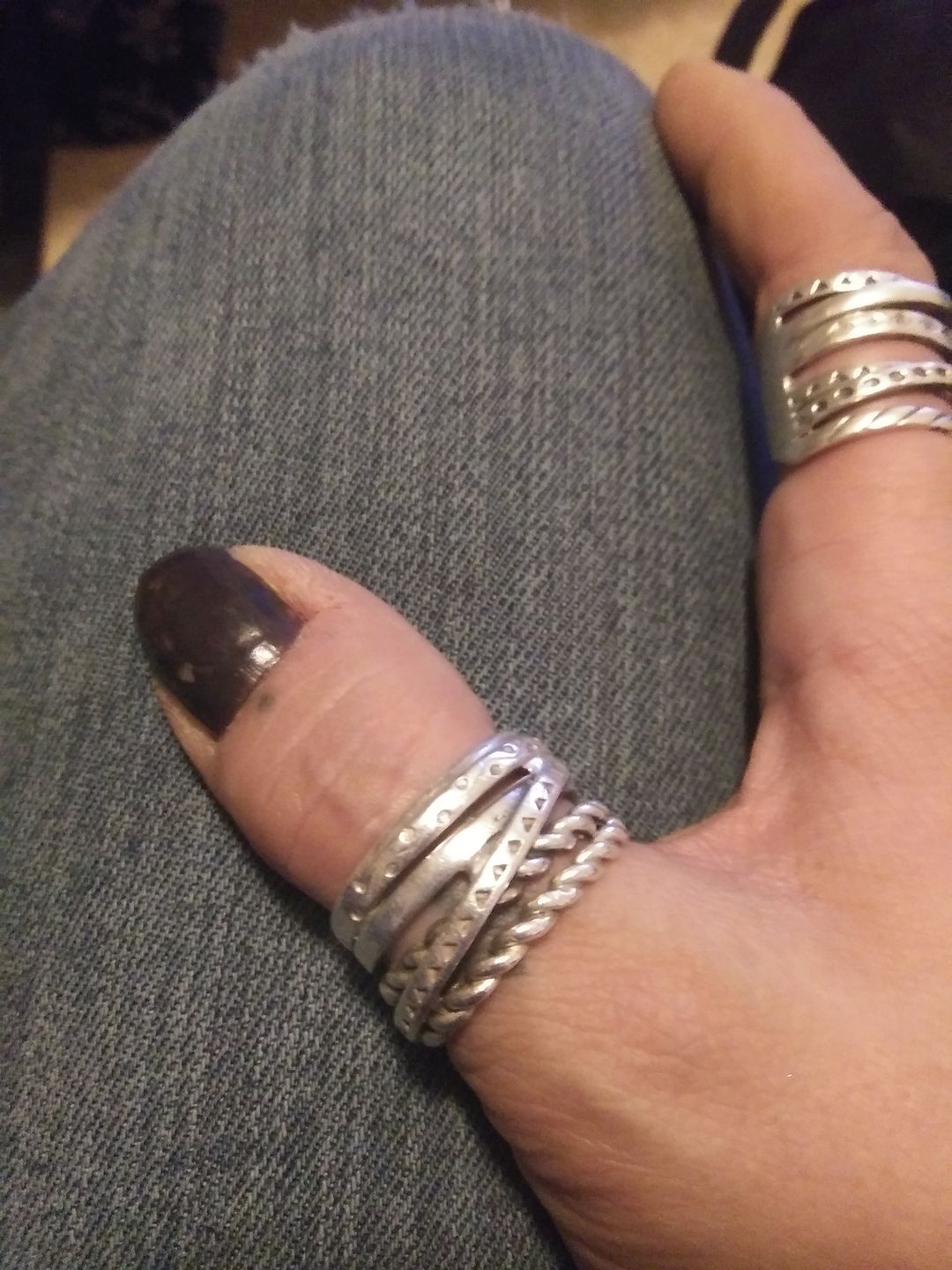 Customer photo review of Women's Wide Band Silver Ring with Boho Engraving