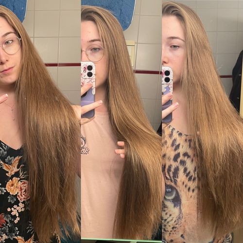 Customer photo review of Notre soin éclaircissant pour des cheveux rayonnants en moins de 5 minutes