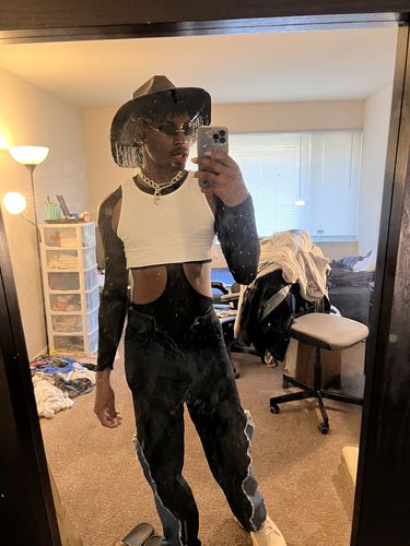 Customer photo review of Mens Mesh See-through Triangle Jumpsuit SKUI87489