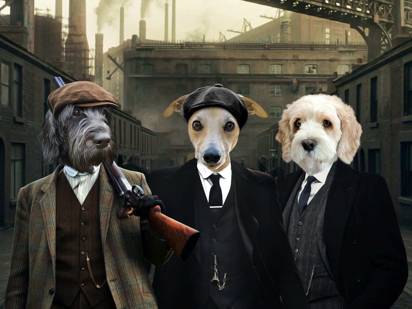 Customer photo review of The 3 Brothers (Peaky Blinders Inspired): Custom Pet Portrait