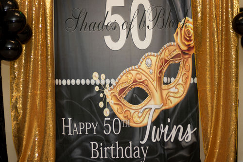 Customer photo review of Masquerade Birthday Party Backdrop