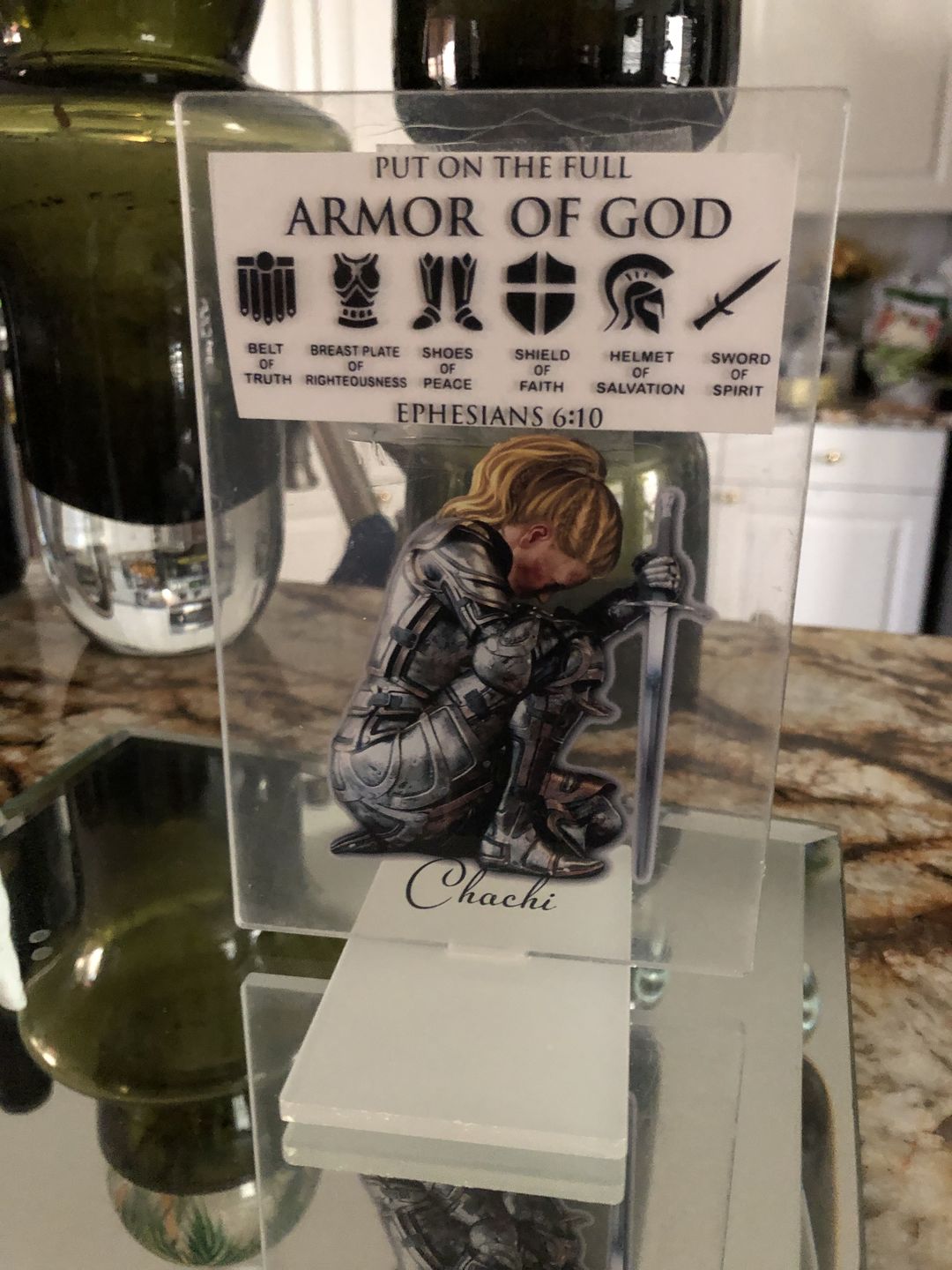 Customer photo review of Personalized Custom Name, Skin Tone And Hairstyles Woman Warrior Of God of God Put On The Full Armor of God Ephesians 6-10 Acrylic Plaque