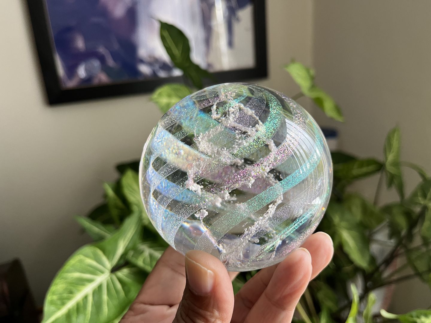 Customer photo review of Dichroic Rainbow Orb with Cremains