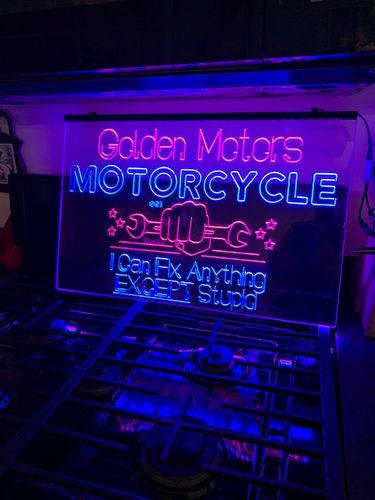 Customer photo review of Personalized LED Garage Sign: I Can Fix Anything EXCEPT Stupid