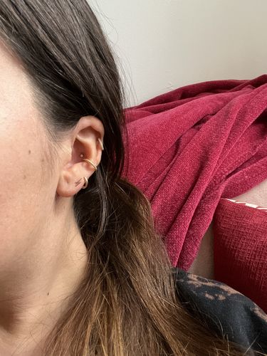 Customer photo review of Bolt Stud Earrings - 14 Karat Gold
