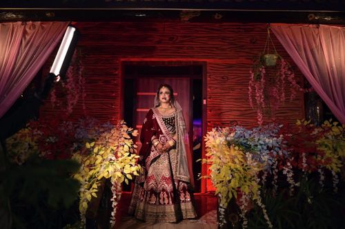 Customer photo review of BRIDAL MAROON RED HEAVY EMBROIDERED LEHENGA