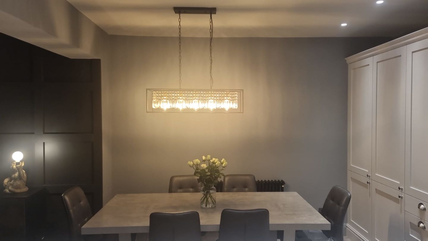 Customer photo review of Modern Rectangle Crystal Island Linear Chandelier