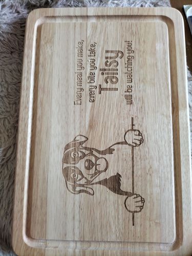 Customer photo review of Personalised Chopping Board - Dog Breed & Name