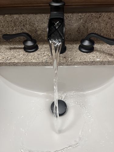 Customer photo review of 8 in Waterfall 2-Handle Bathroom Faucet Black