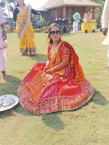 Customer photo review of Bridal Red & orange lehenga with heavy embroidery