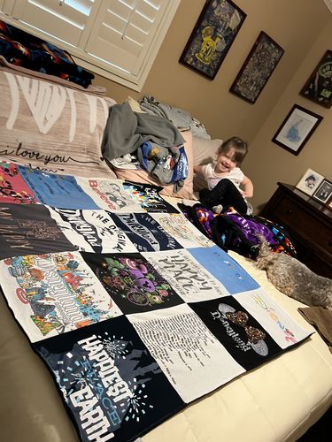 T-shirt quilt with quilting, crafting themes by Cynthia from CA