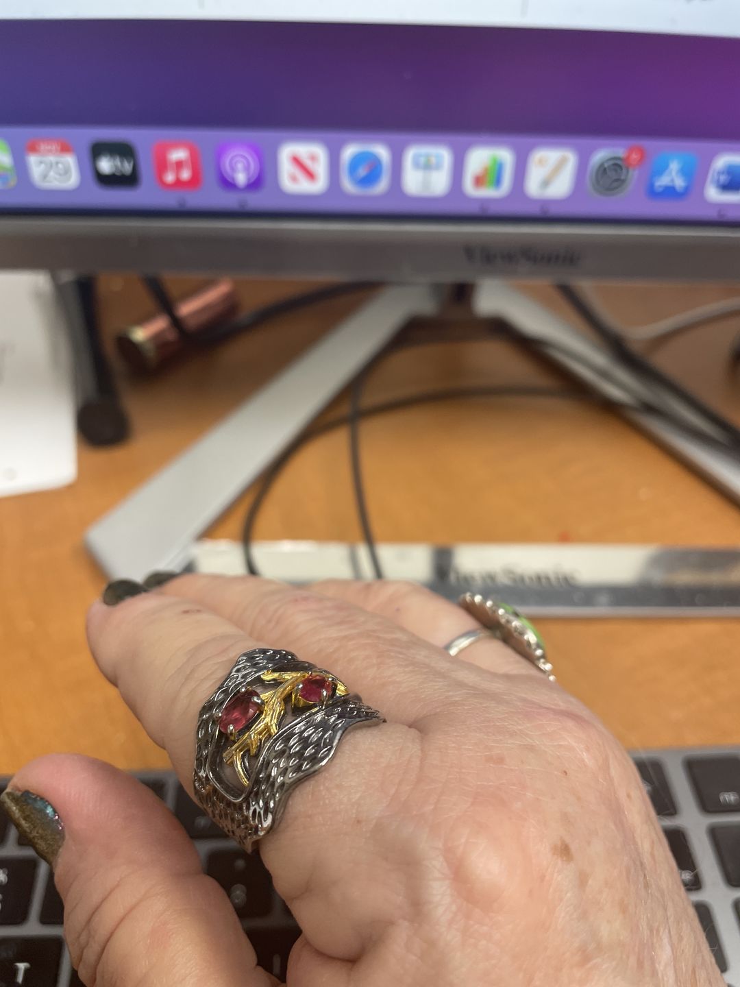 Customer photo review of Retro Red Garnet Ring
