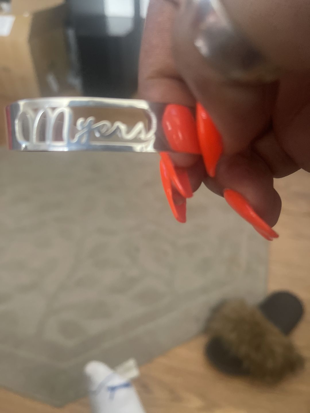 Customer photo review of Cutout Script Name Bangle