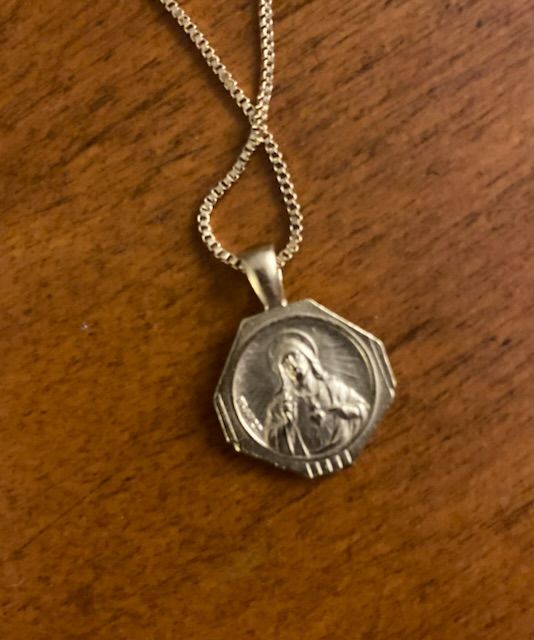 Customer photo review of Sofia Pendant Necklace in French Blue