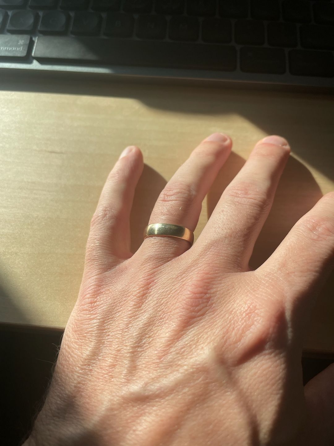 Customer photo review of Comfort Fit 14kt White Gold 5x1.4mm Band - Matte Finish