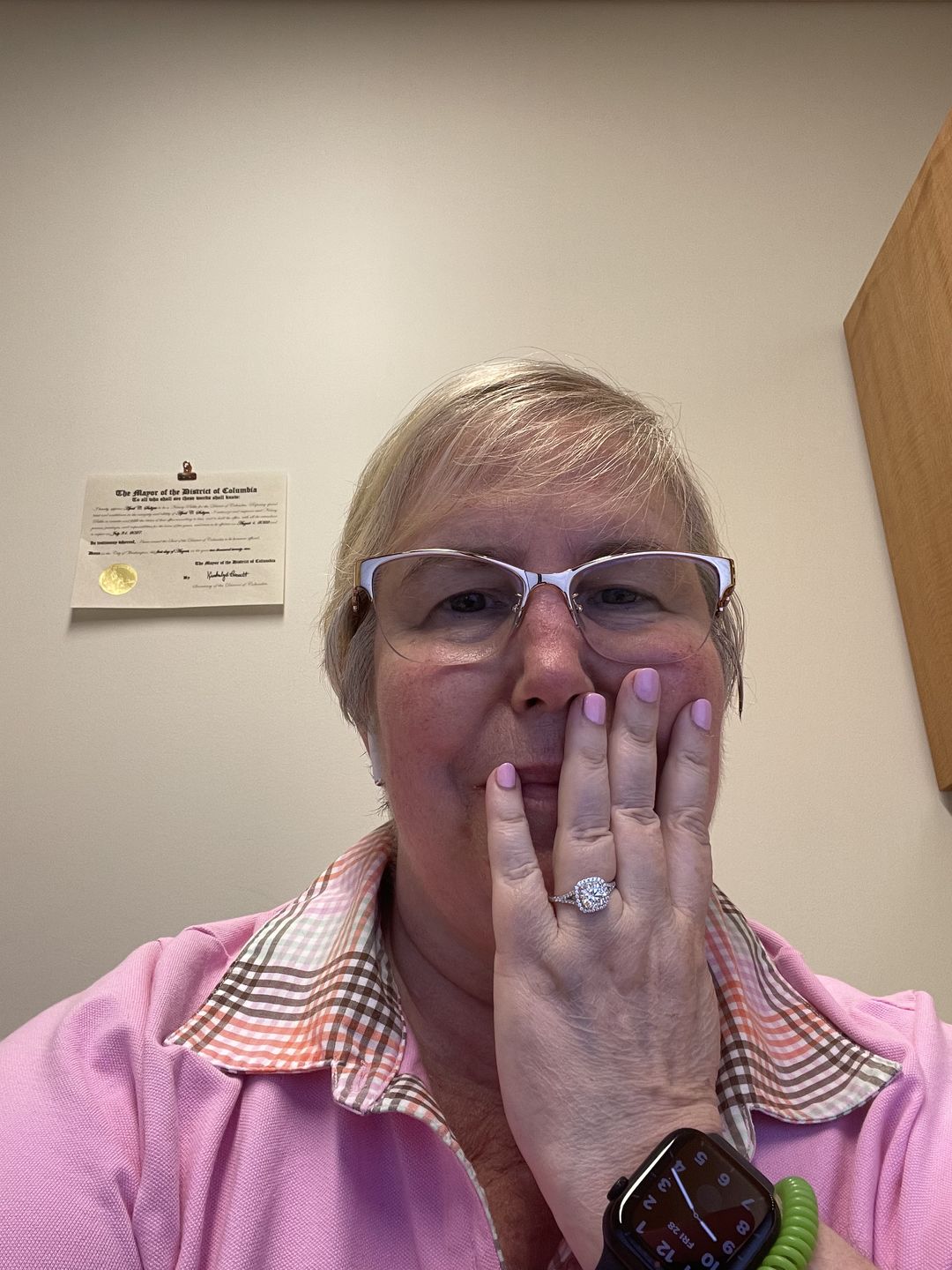 Customer photo review of Moissanite Split Shank Square Halo Pave Sterling Silver Wedding Ring