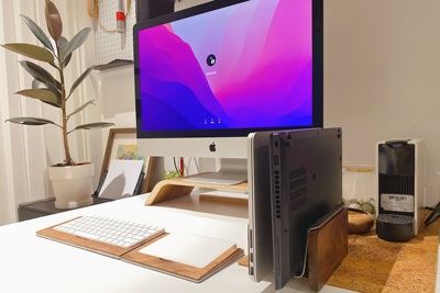 Customer photo review of Wood Laptop Vertical Stand for Desk