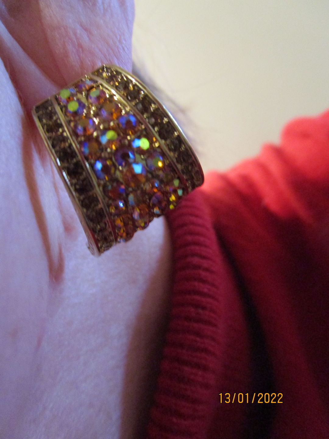 Customer photo review of Heidi Daus®"Say it with Style Hug" Crystal Button Earring