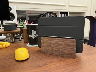 Customer photo review of Wood Laptop Vertical Stand for Desk