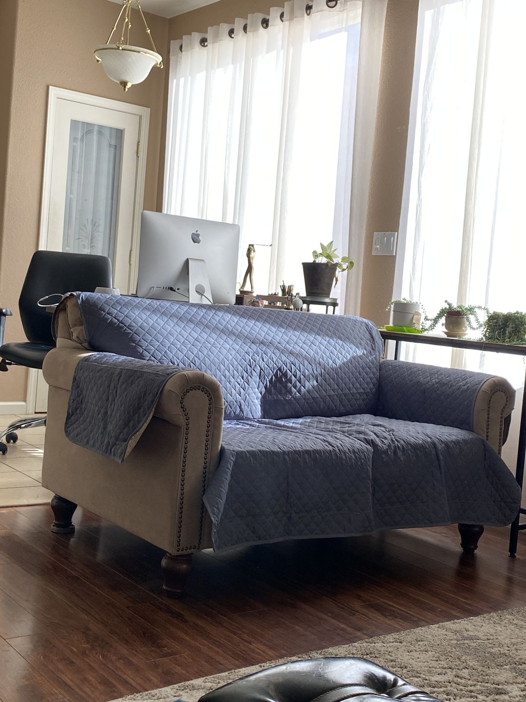 Customer photo review of NEW Machine-Washable, Dryer-Safe Furniture Protector Couch Cover With Side Pockets & Back Straps (+2-In-1 Reversible Colors!)