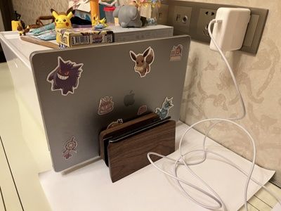 Customer photo review of Wood Laptop Vertical Stand for Desk