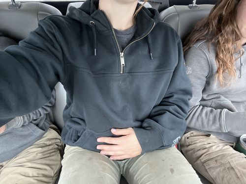 Customer photo review of Carhartt Rain Defender 1/4 Zip Heavyweight Hoodie Size Medium Fits Large