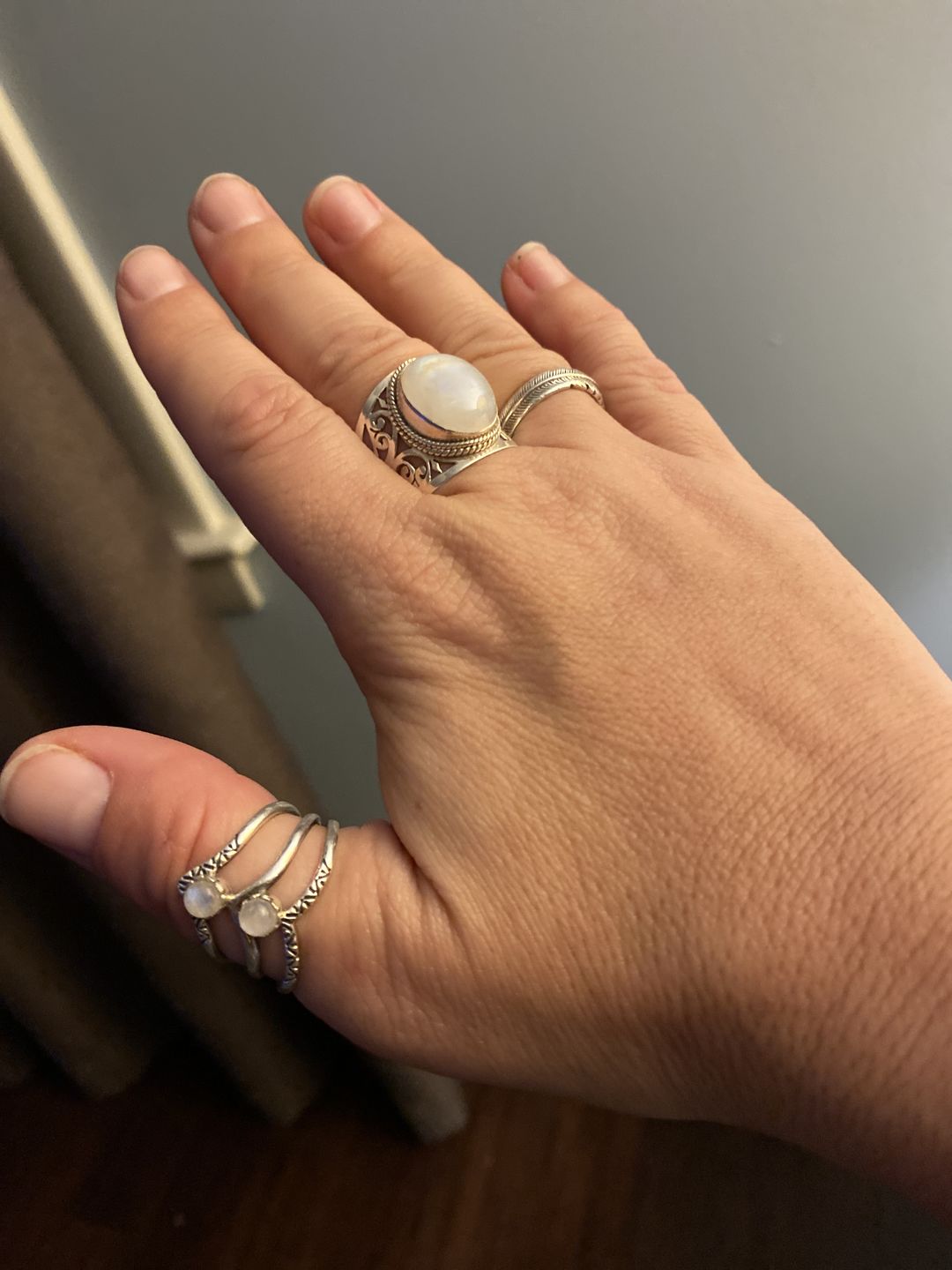 Customer photo review of Triple Chevron Boho Ring with Moonstone Sterling Silver