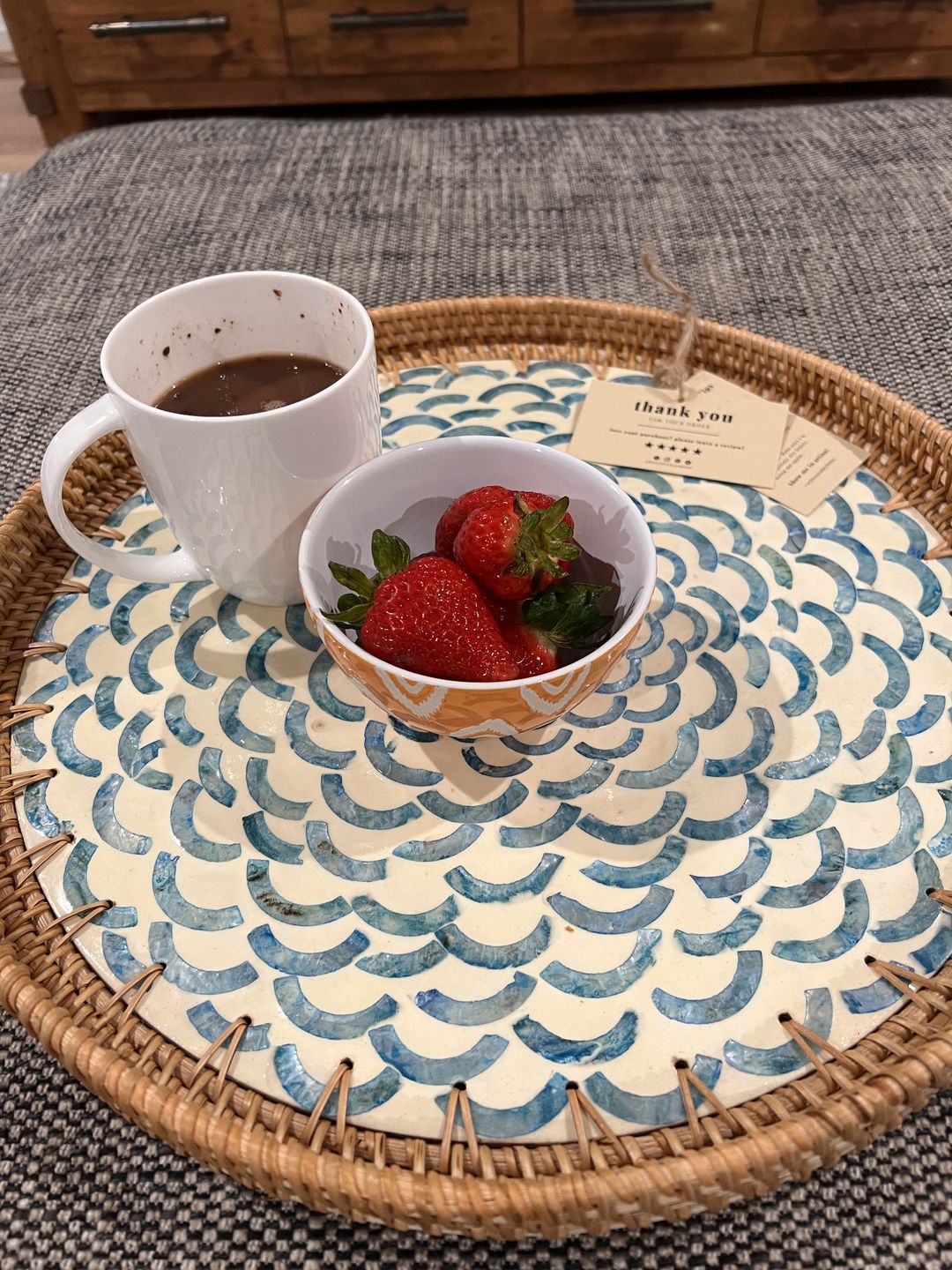 Customer photo review of Bloom Round Rattan Display Tray