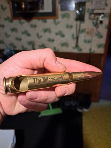 Customer photo review of Personalized 50 Caliber BMG Bullet Bottle Opener