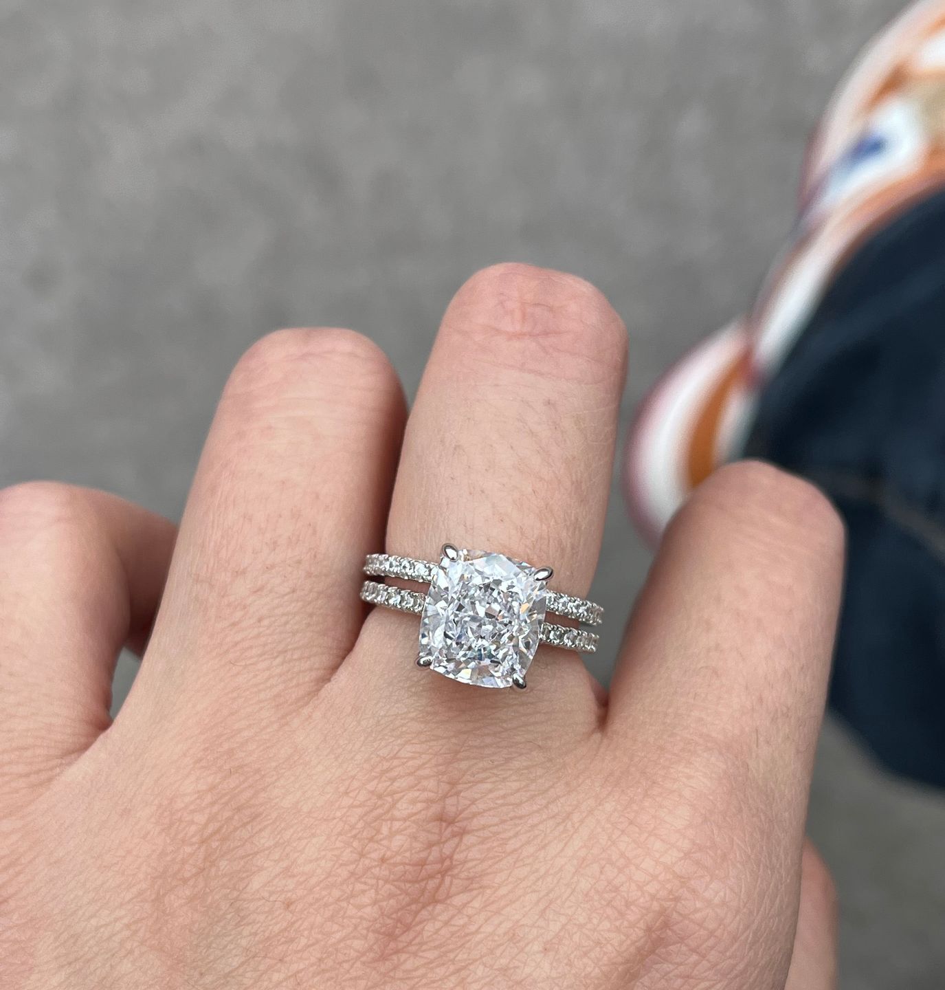Customer photo review of Louily Exclusive Cushion Cut Women's Engagement Ring In Sterling Silver