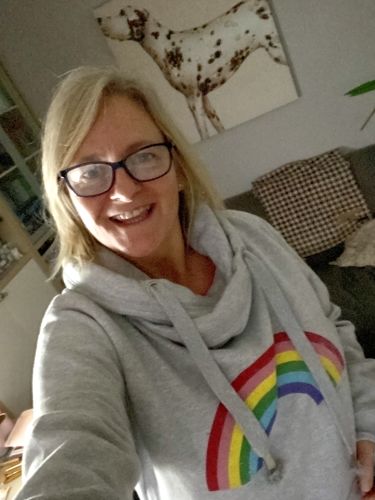 Customer photo review of Grey Rainbow Cowl Neck Hoodie