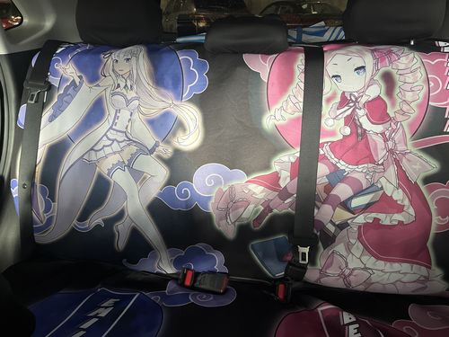 Customer photo review of Re Zero Anime Emilia & Beatrice Car Back Seat Cover Custom