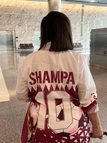 Customer photo review of Personalised Qatar Women Casual Shirt World Cup 2022 Sporty Vibes LT7
